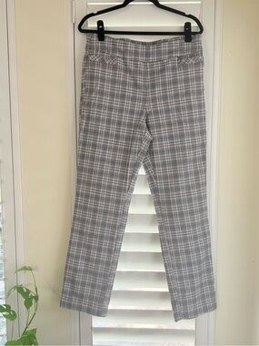 Kim Rogers 12A Plaid Pull On Ankle Pants Grey Black Pink Stretch EUC